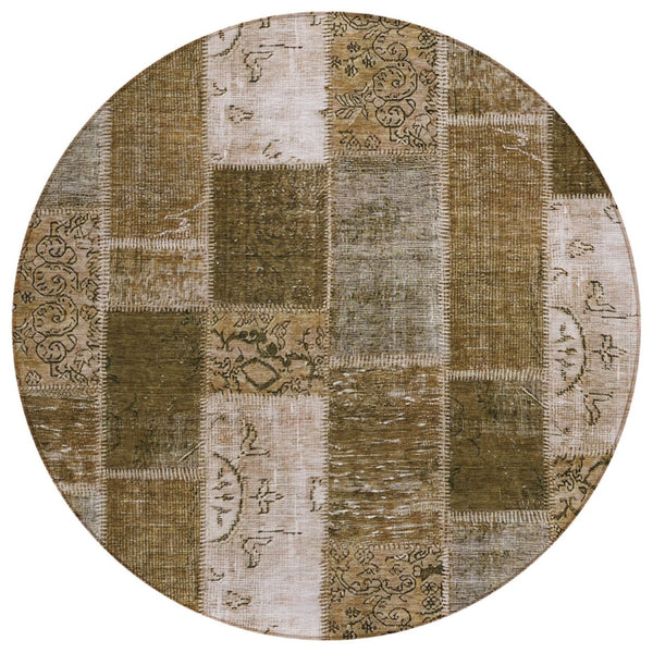 HomeRoots 5' Timeless Brown and Ivory Patchwork Area Rug - Durable, Stain-Resistant for Indoor or Outdoor Use 8' Round 579321