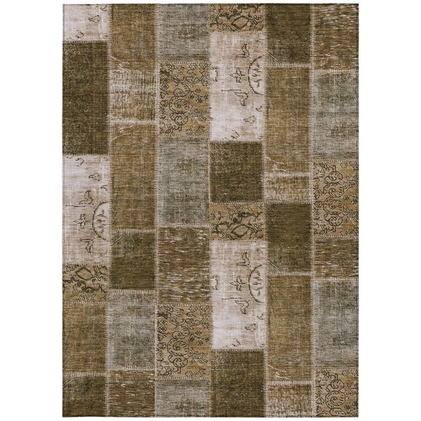 Homeroots 3' Artichoke Green And Ivory Patchwork Washable Area Rug For Indoor And Outdoor Spaces, Durable Design 9' X 12' Polyester 579323