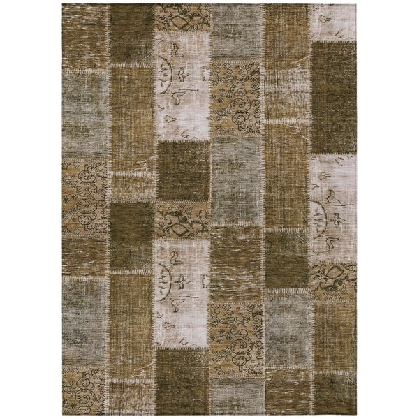 HomeRoots 9' Brown and Ivory Patchwork Area Rug - Versatile, Washable Design for Indoor and Outdoor Spaces 9' X 12' 579323