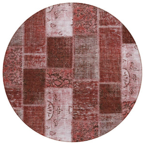 HomeRoots 5' Stylish Burgundy Merlot and Blush Patchwork Indoor Outdoor Area Rug for Versatile Living Spaces 8' Round 579327