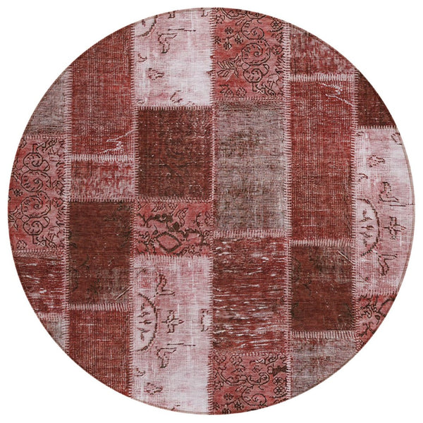 HomeRoots 5' Stylish Burgundy Merlot and Blush Patchwork Indoor Outdoor Area Rug for Versatile Living Spaces 8' Round 579327