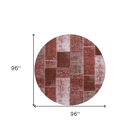 Homeroots 3' Artichoke Green And Ivory Patchwork Washable Area Rug For Indoor And Outdoor Spaces, Durable Design 8' Round Polyester 579327