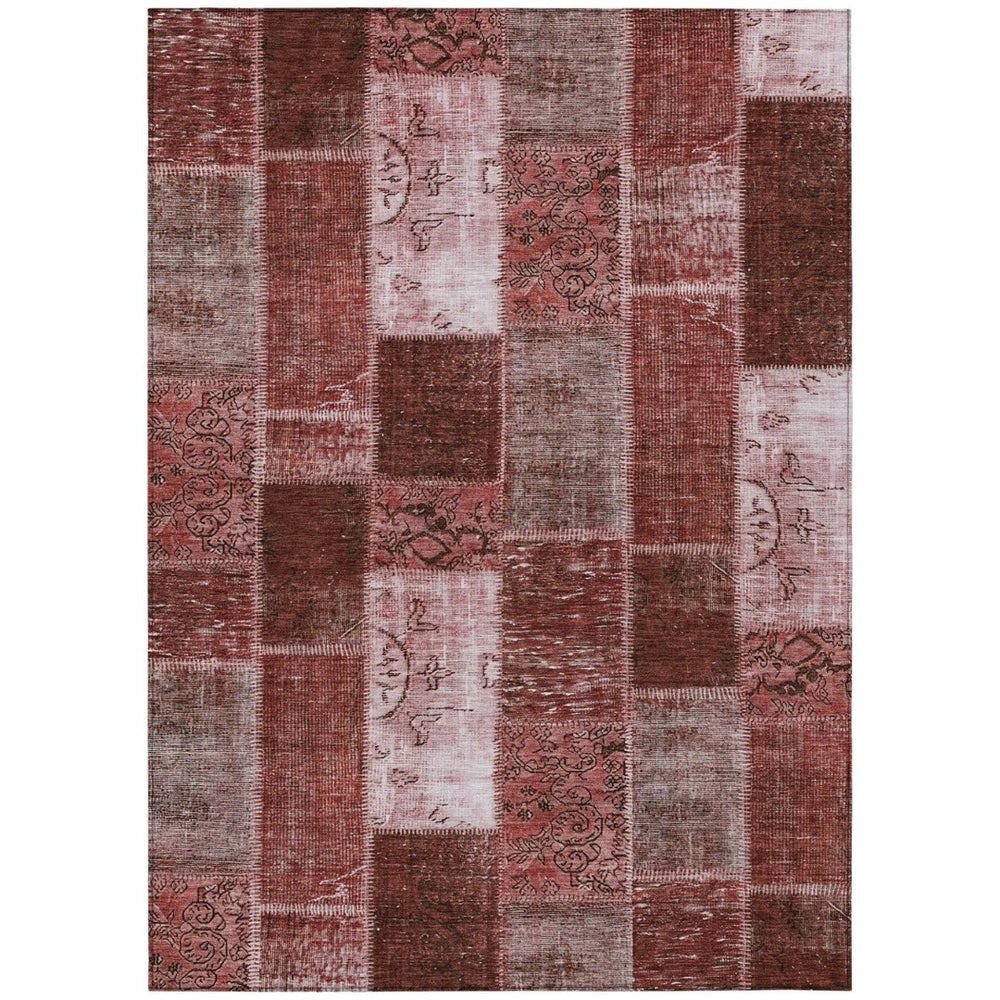 HomeRoots 9' Burgundy Merlot and Blush Patchwork Area Rug - Durable, Washable Design for Indoor or Outdoor Use 9' X 12' 579329