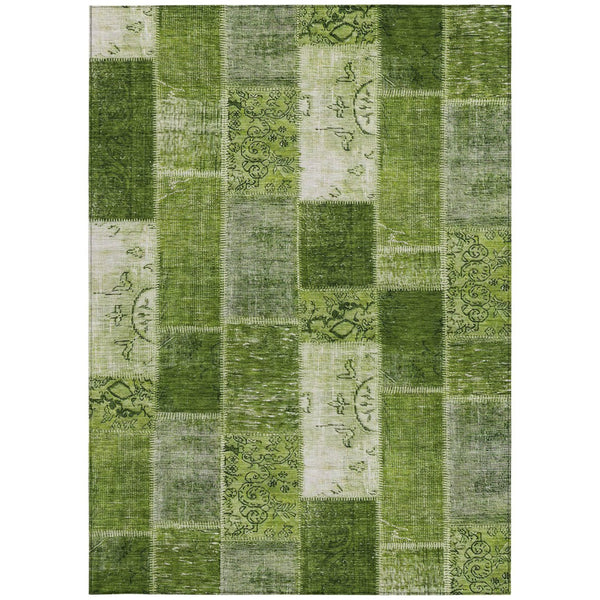 Homeroots 3' Artichoke Green And Ivory Patchwork Washable Area Rug For Indoor And Outdoor Spaces, Durable Design 3' X 5' Polyester 579331
