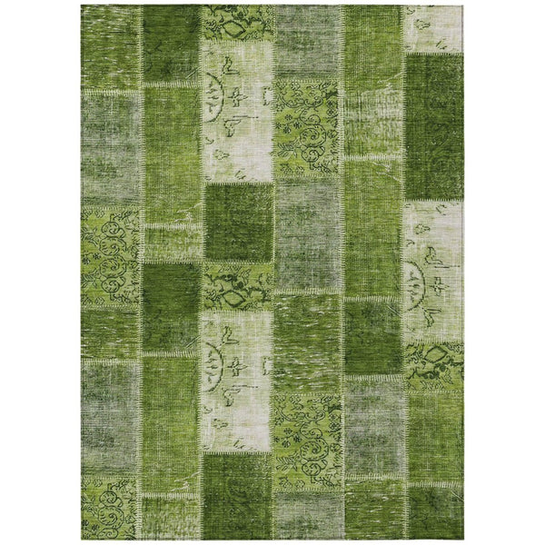 HomeRoots 5' Olive Green and Artichoke Patchwork Rug – Stylish, Washable, Indoor/Outdoor Durable Design 5' X 8' 579332