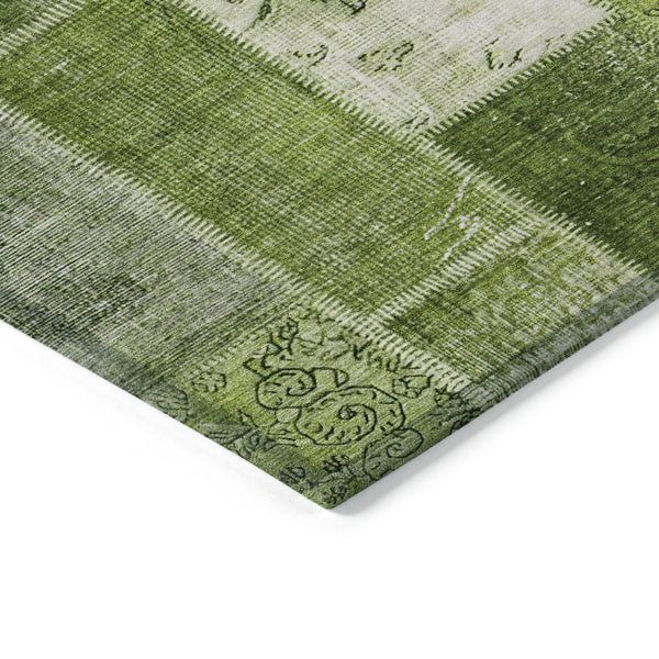 Homeroots 3' Artichoke Green And Ivory Patchwork Washable Area Rug For Indoor And Outdoor Spaces, Durable Design 5' X 8' Polyester 579332
