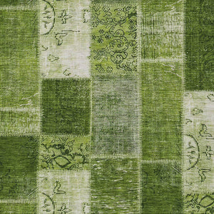 Homeroots 3' Artichoke Green And Ivory Patchwork Washable Area Rug For Indoor And Outdoor Spaces, Durable Design 5' X 8' Polyester 579332