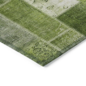 Homeroots 3' Artichoke Green And Ivory Patchwork Washable Area Rug For Indoor And Outdoor Spaces, Durable Design 10' X 14' Polyester 579336