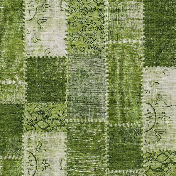 Homeroots 3' Artichoke Green And Ivory Patchwork Washable Area Rug For Indoor And Outdoor Spaces, Durable Design 10' X 14' Polyester 579336