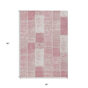 Homeroots 3' Artichoke Green And Ivory Patchwork Washable Area Rug For Indoor And Outdoor Spaces, Durable Design 5' X 8' Polyester 579338