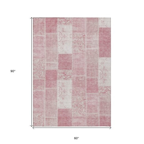 Homeroots 3' Artichoke Green And Ivory Patchwork Washable Area Rug For Indoor And Outdoor Spaces, Durable Design 5' X 8' Polyester 579338