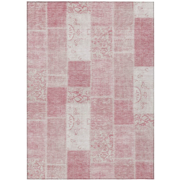 HomeRoots 5' Pink Blush and Ivory Patchwork Area Rug - Stylish, Durable, Washable for Indoor and Outdoor Use 5' X 8' 579338