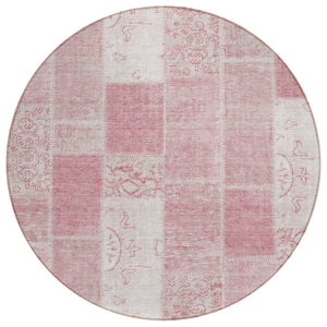 HomeRoots 5' Pink Blush and Ivory Patchwork Area Rug - Stylish, Durable, Washable for Indoor and Outdoor Use 8' Round 579339