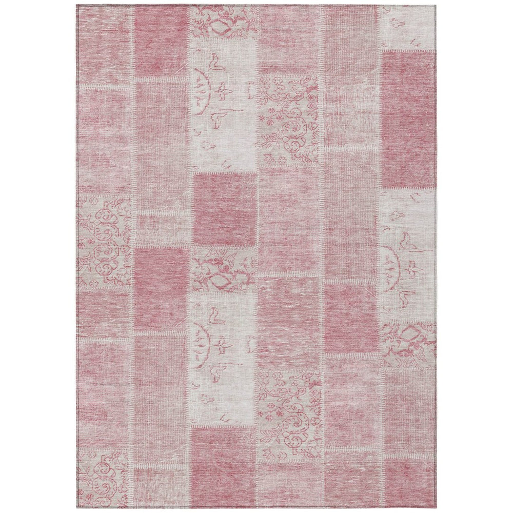 HomeRoots 5' Pink Blush and Ivory Patchwork Area Rug - Stylish, Durable, Washable for Indoor and Outdoor Use 10' X 14' 579342
