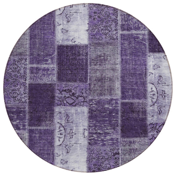HomeRoots 5' Durable Patchwork Area Rug in Soothing Purple and Lavender for Indoor & Outdoor Spaces 8' Round 579345