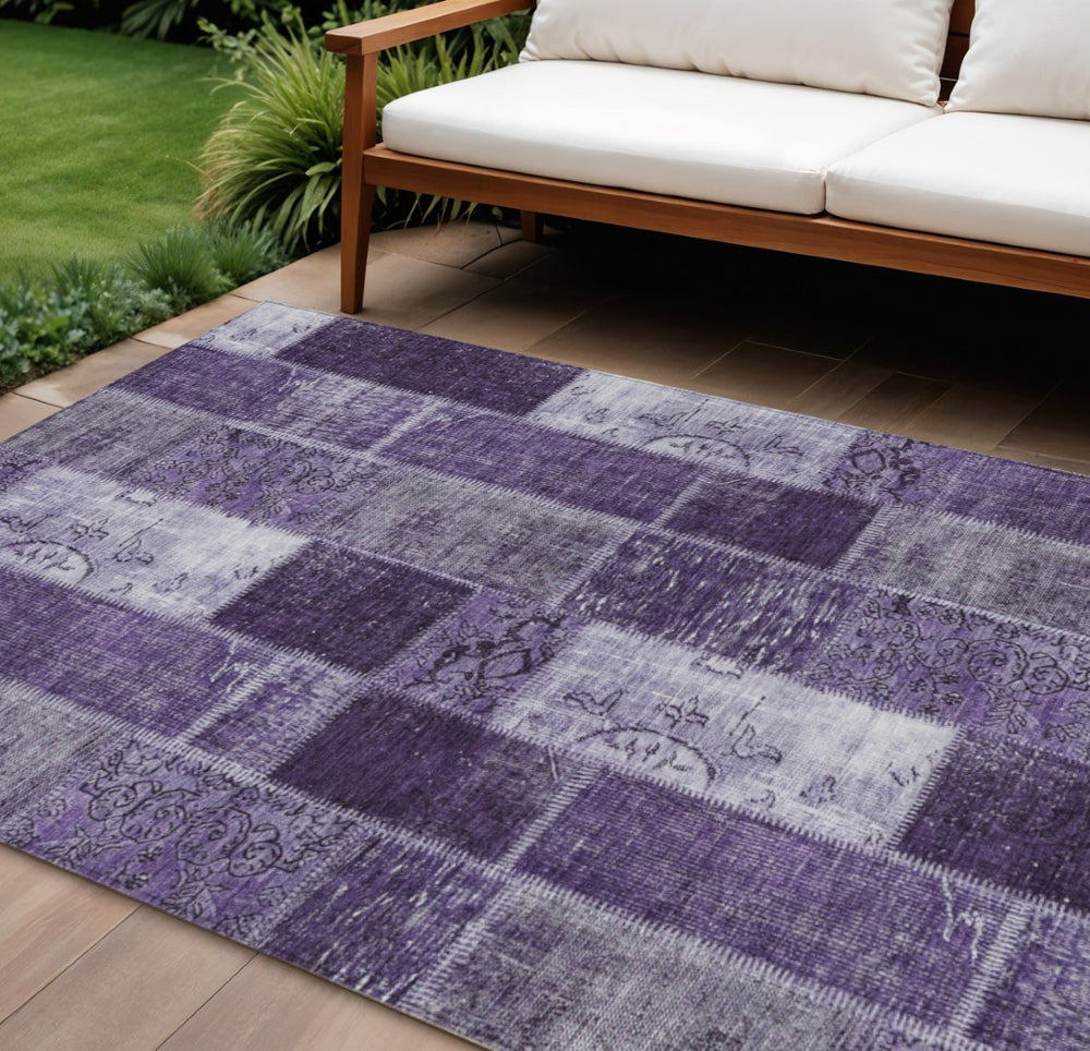 HomeRoots 9' Vibrant Purple Eggplant and Lavender Patchwork Area Rug for Indoor and Outdoor Spaces, Washable 9' X 12' 579347