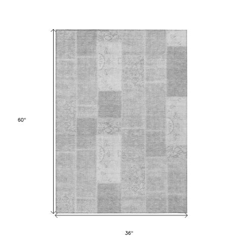 Homeroots 3' Artichoke Green And Ivory Patchwork Washable Area Rug For Indoor And Outdoor Spaces, Durable Design 3' X 5' Polyester 579349