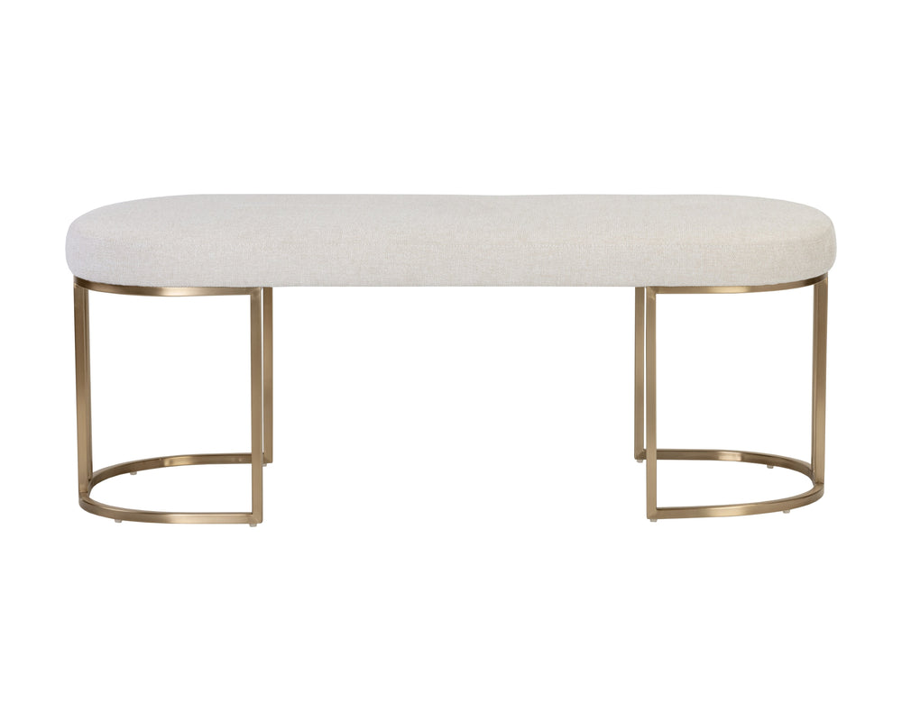 Sunpan Rayla Bench – Elegant Textured Fabric with Antique Brass Frame for Chic Home Décor and Comfort Belfast Oatmeal