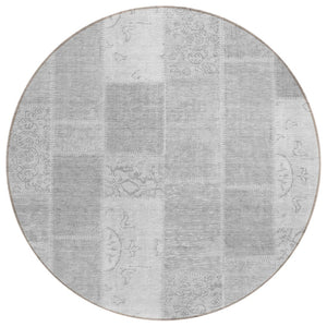 HomeRoots 5' Silver Gray and Graphite Patchwork Area Rug – Stylish, Durable, Washable for Homes and Outdoors 8' Round 579351