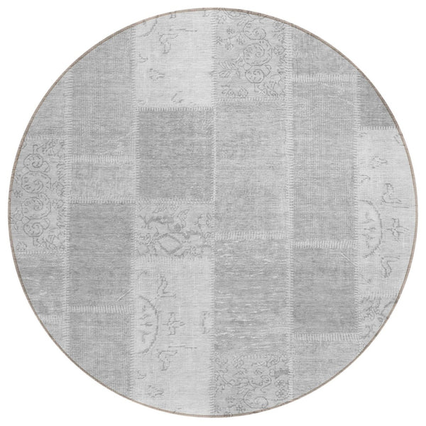 HomeRoots 5' Silver Gray and Graphite Patchwork Area Rug – Stylish, Durable, Washable for Homes and Outdoors 8' Round 579351