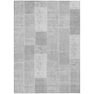 HomeRoots 5' Silver Gray and Graphite Patchwork Area Rug – Stylish, Durable, Washable for Homes and Outdoors 8' X 10' 579352