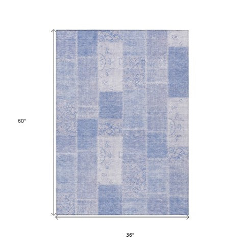 Homeroots 3' Artichoke Green And Ivory Patchwork Washable Area Rug For Indoor And Outdoor Spaces, Durable Design 3' X 5' Polyester 579355