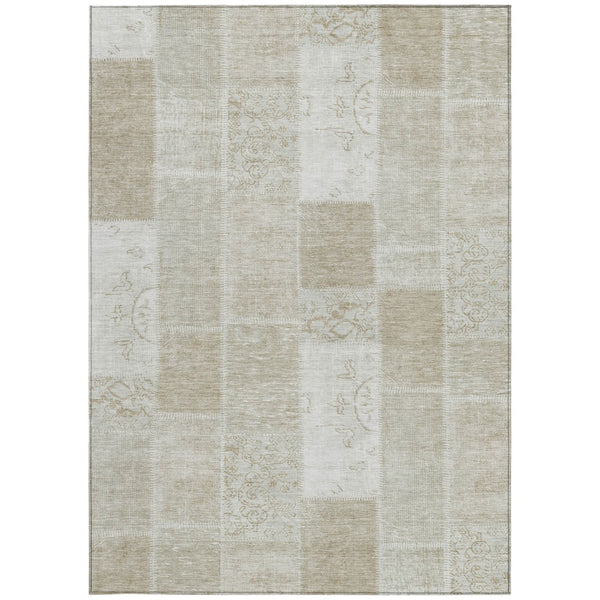 Homeroots 3' Artichoke Green And Ivory Patchwork Washable Area Rug For Indoor And Outdoor Spaces, Durable Design 5' X 8' Polyester 579362