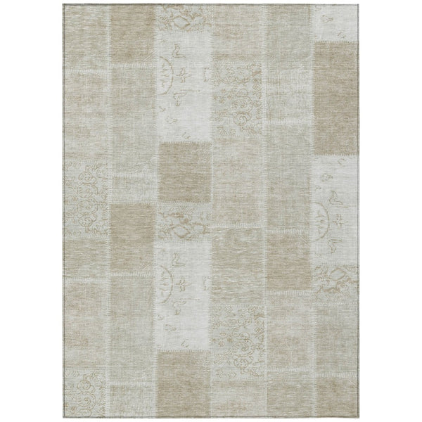 HomeRoots 5' Stylish Taupe Beige and Tan Patchwork Area Rug - Durable, Washable, Perfect for Indoor/Outdoor Use 5' X 8' 579362