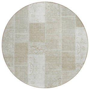 HomeRoots 5' Stylish Taupe Beige and Tan Patchwork Area Rug - Durable, Washable, Perfect for Indoor/Outdoor Use 8' Round 579363