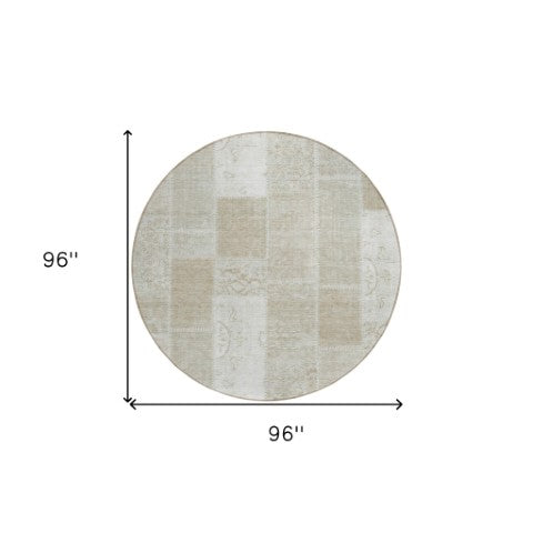 Homeroots 3' Artichoke Green And Ivory Patchwork Washable Area Rug For Indoor And Outdoor Spaces, Durable Design 8' Round Polyester 579363