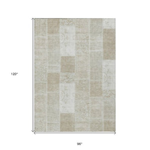 Homeroots 3' Artichoke Green And Ivory Patchwork Washable Area Rug For Indoor And Outdoor Spaces, Durable Design 8' X 10' Polyester 579364