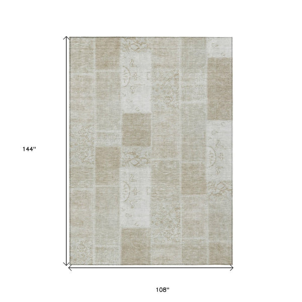 Homeroots 3' Artichoke Green And Ivory Patchwork Washable Area Rug For Indoor And Outdoor Spaces, Durable Design 9' X 12' Polyester 579365