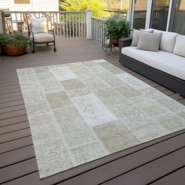 Homeroots 3' Artichoke Green And Ivory Patchwork Washable Area Rug For Indoor And Outdoor Spaces, Durable Design 9' X 12' Polyester 579365