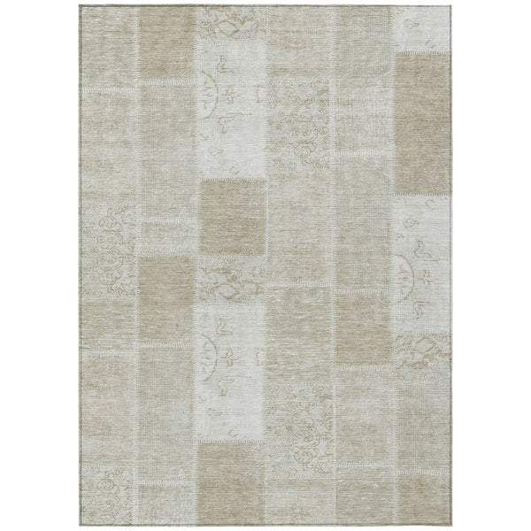 Homeroots 3' Artichoke Green And Ivory Patchwork Washable Area Rug For Indoor And Outdoor Spaces, Durable Design 9' X 12' Polyester 579365