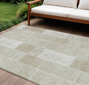 HomeRoots 5' Stylish Taupe Beige and Tan Patchwork Area Rug - Durable, Washable, Perfect for Indoor/Outdoor Use 10' X 14' 579366