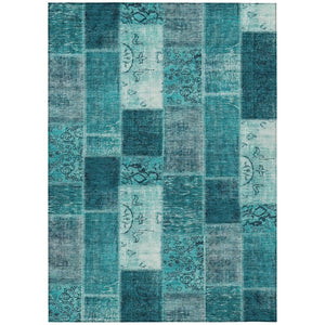 HomeRoots 5' Vibrant Teal Blue Aqua Turquoise Patchwork Indoor Outdoor Area Rug - Durable & Washable Design 8' X 10' 579370