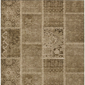 Homeroots 3' Brown And Beige Patchwork Washable Area Rug - Stylish, Durable, And Perfect For Indoor Or Outdoor Use 5' X 8' Polyester 579374