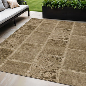 Homeroots 3' Brown And Beige Patchwork Washable Area Rug - Stylish, Durable, And Perfect For Indoor Or Outdoor Use 5' X 8' Polyester 579374