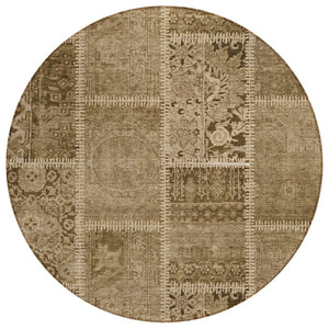 HomeRoots 5' Brown and Beige Patchwork Indoor Outdoor Area Rug - Durable, Washable, Versatile for Any Space 8' Round 579375