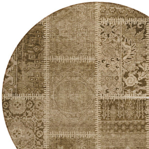 Homeroots 3' Brown And Beige Patchwork Washable Area Rug - Stylish, Durable, And Perfect For Indoor Or Outdoor Use 8' Round Polyester 579375