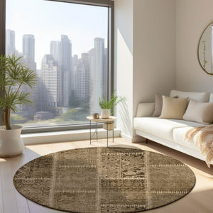 Homeroots 3' Brown And Beige Patchwork Washable Area Rug - Stylish, Durable, And Perfect For Indoor Or Outdoor Use 8' Round Polyester 579375