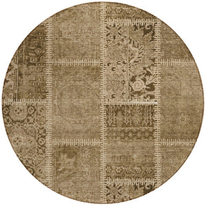 Homeroots 3' Brown And Beige Patchwork Washable Area Rug - Stylish, Durable, And Perfect For Indoor Or Outdoor Use 8' Round Polyester 579375