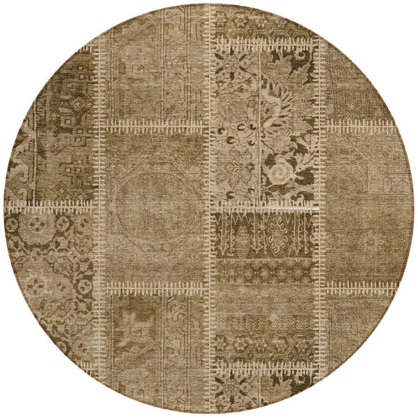 Homeroots 3' Brown And Beige Patchwork Washable Area Rug - Stylish, Durable, And Perfect For Indoor Or Outdoor Use 8' Round Polyester 579375
