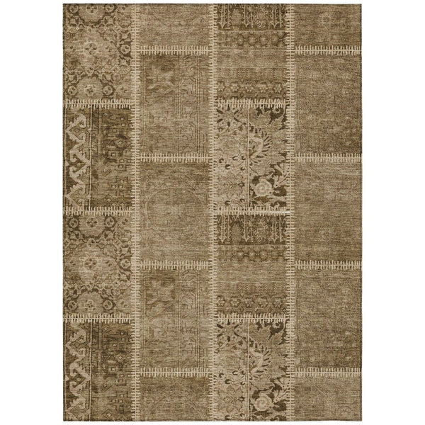 HomeRoots 5' Brown and Beige Patchwork Indoor Outdoor Area Rug - Durable, Washable, Versatile for Any Space 8' X 10' 579376