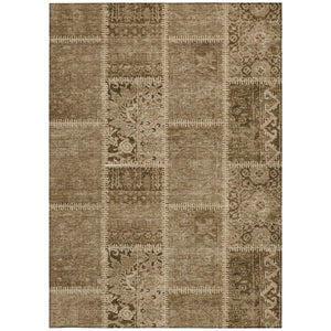 Homeroots 3' Brown And Beige Patchwork Washable Area Rug - Stylish, Durable, And Perfect For Indoor Or Outdoor Use 8' X 10' Polyester 579376