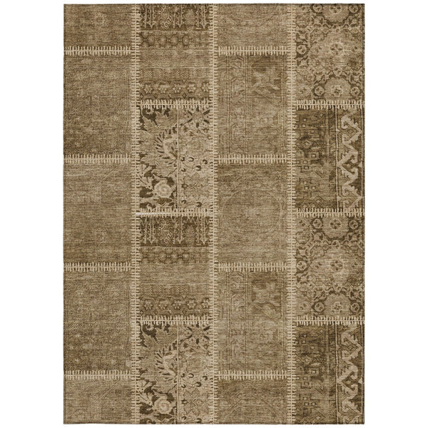 Homeroots 3' Brown And Beige Patchwork Washable Area Rug - Stylish, Durable, And Perfect For Indoor Or Outdoor Use 8' X 10' Polyester 579376
