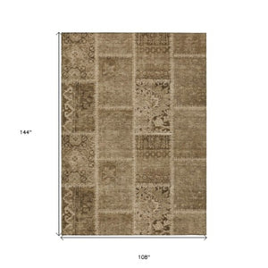 Homeroots 3' Brown And Beige Patchwork Washable Area Rug - Stylish, Durable, And Perfect For Indoor Or Outdoor Use 9' X 12' Polyester 579377