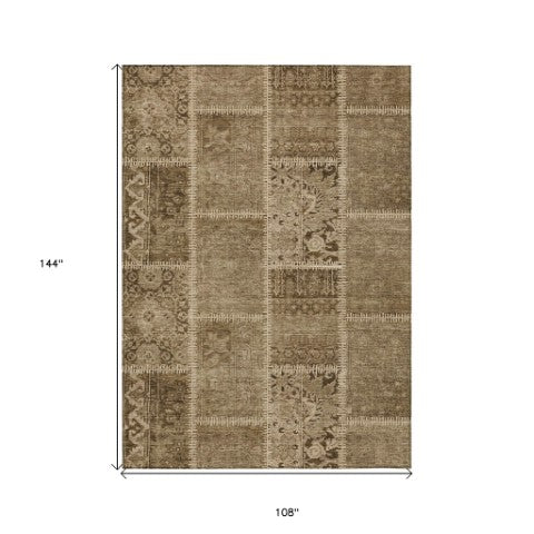 Homeroots 3' Brown And Beige Patchwork Washable Area Rug - Stylish, Durable, And Perfect For Indoor Or Outdoor Use 9' X 12' Polyester 579377