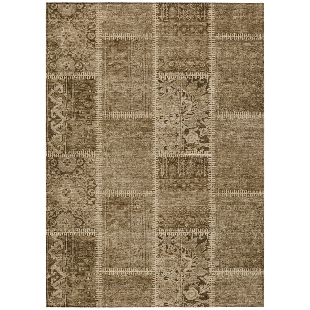 HomeRoots 9' Brown and Beige Patchwork Area Rug – Durable, Washable Design for Indoor and Outdoor Living Spaces 9' X 12' 579377