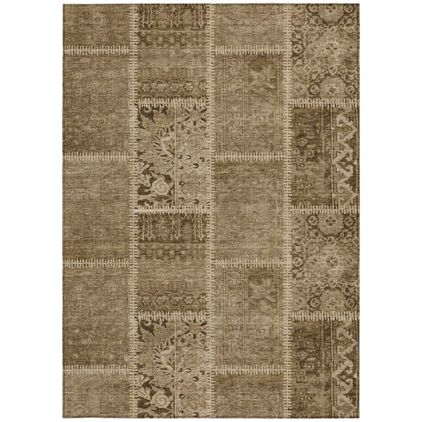Homeroots 3' Brown And Beige Patchwork Washable Area Rug - Stylish, Durable, And Perfect For Indoor Or Outdoor Use 10' X 14' Polyester 579378
